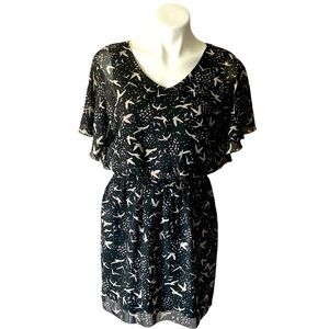 Sweet Storm Black And White Batwing Flutter Sleeve Bird Above The Knee Dress